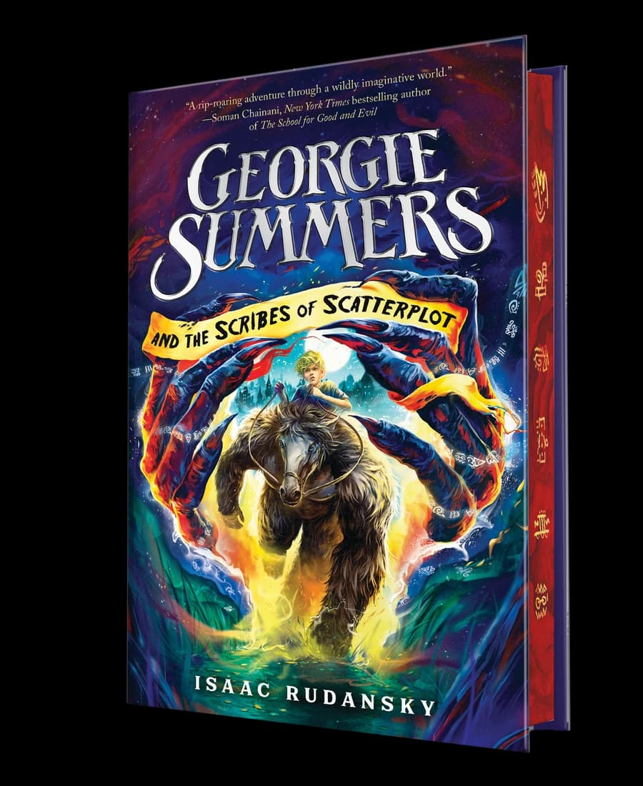 The illustrated hardcover of Georgie Summers and the Scribes of Scatterplot